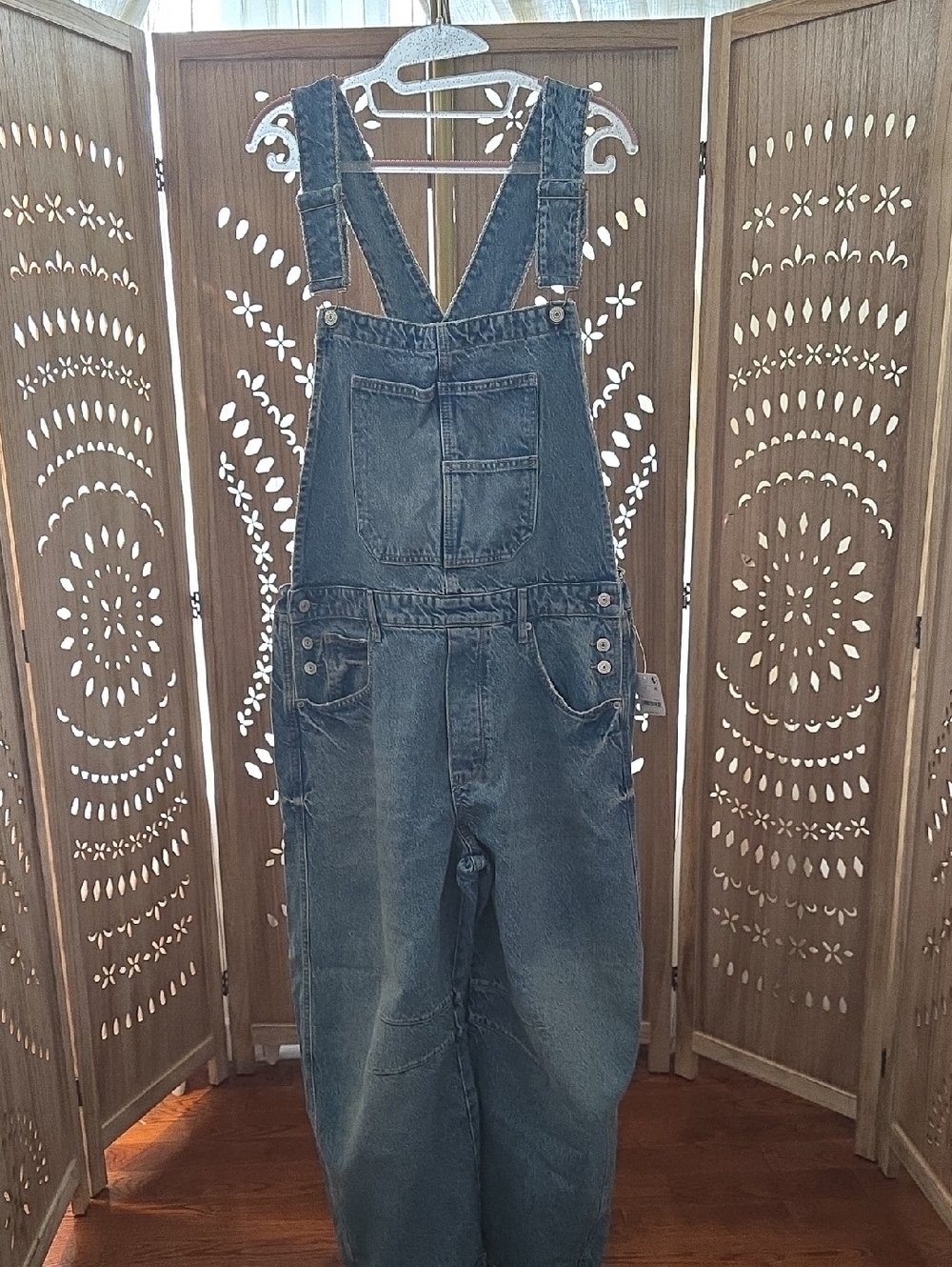 Free People Blue Denim Wide-Leg Overalls - Picture 5 of 11